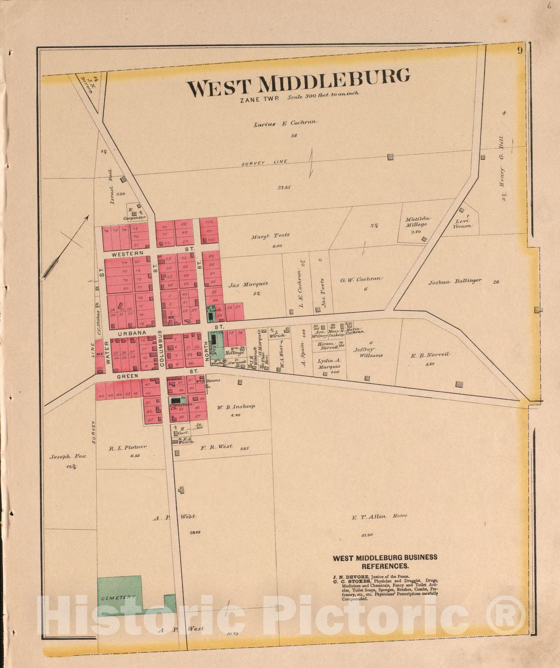 Historic 1890 Map - Atlas of Logan County, Ohio - West Middleburg