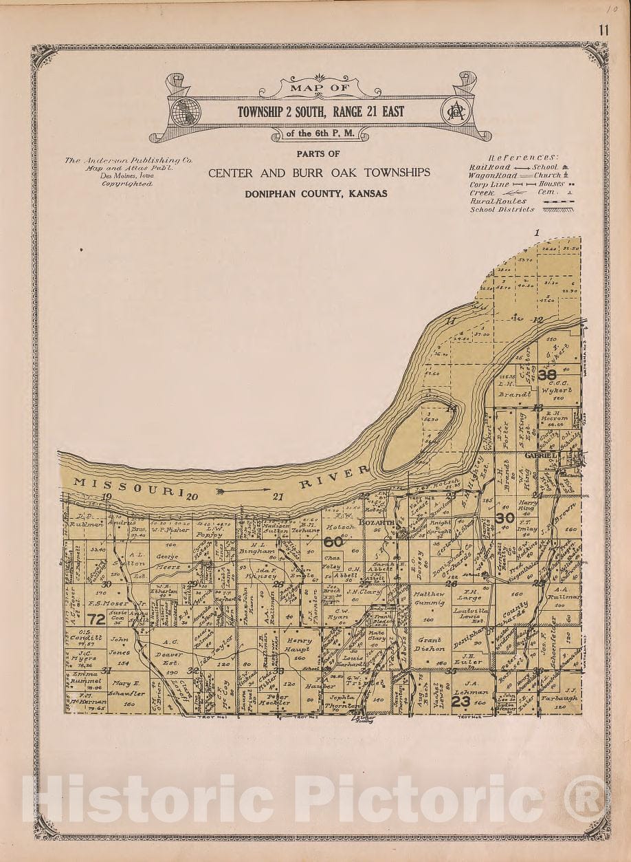 Historic 1927 Map - Atlas of Doniphan County, Kansas - Township 2 South, Range 22 East - Atlas of Doniphan County and The World