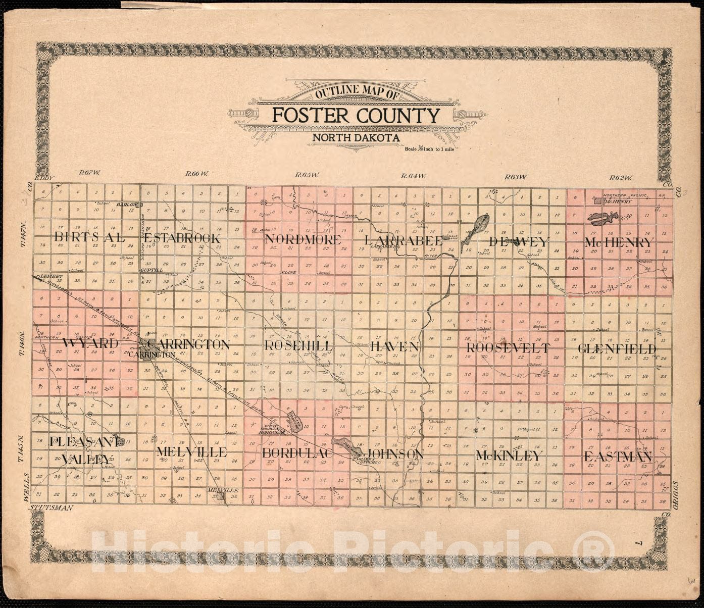 Historic 1910 Map - Standard Atlas of Foster County, North Dakota - Melville Township/Lemert Birtsal Township