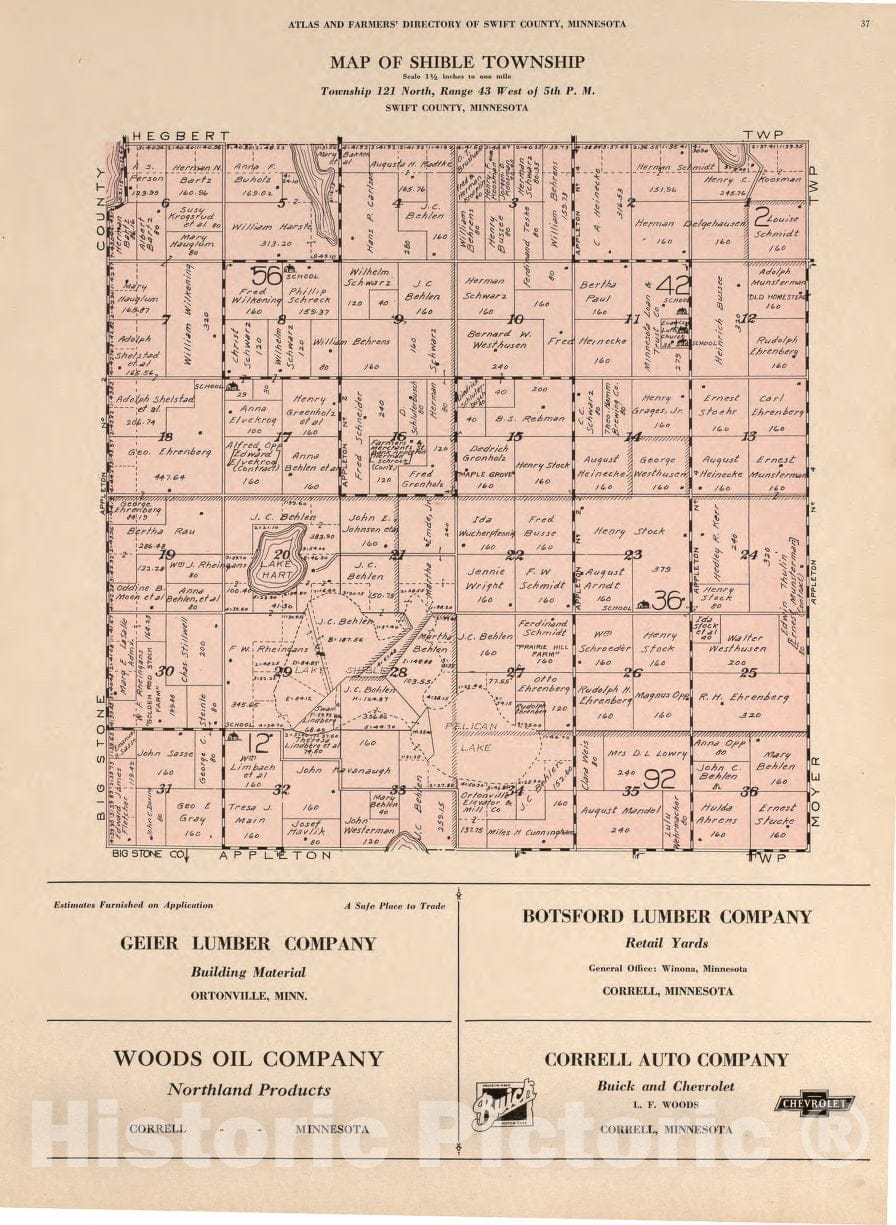 Historic 1931 Map - Atlas and Farmers' Directory of Swift County, Minnesota - Moyer