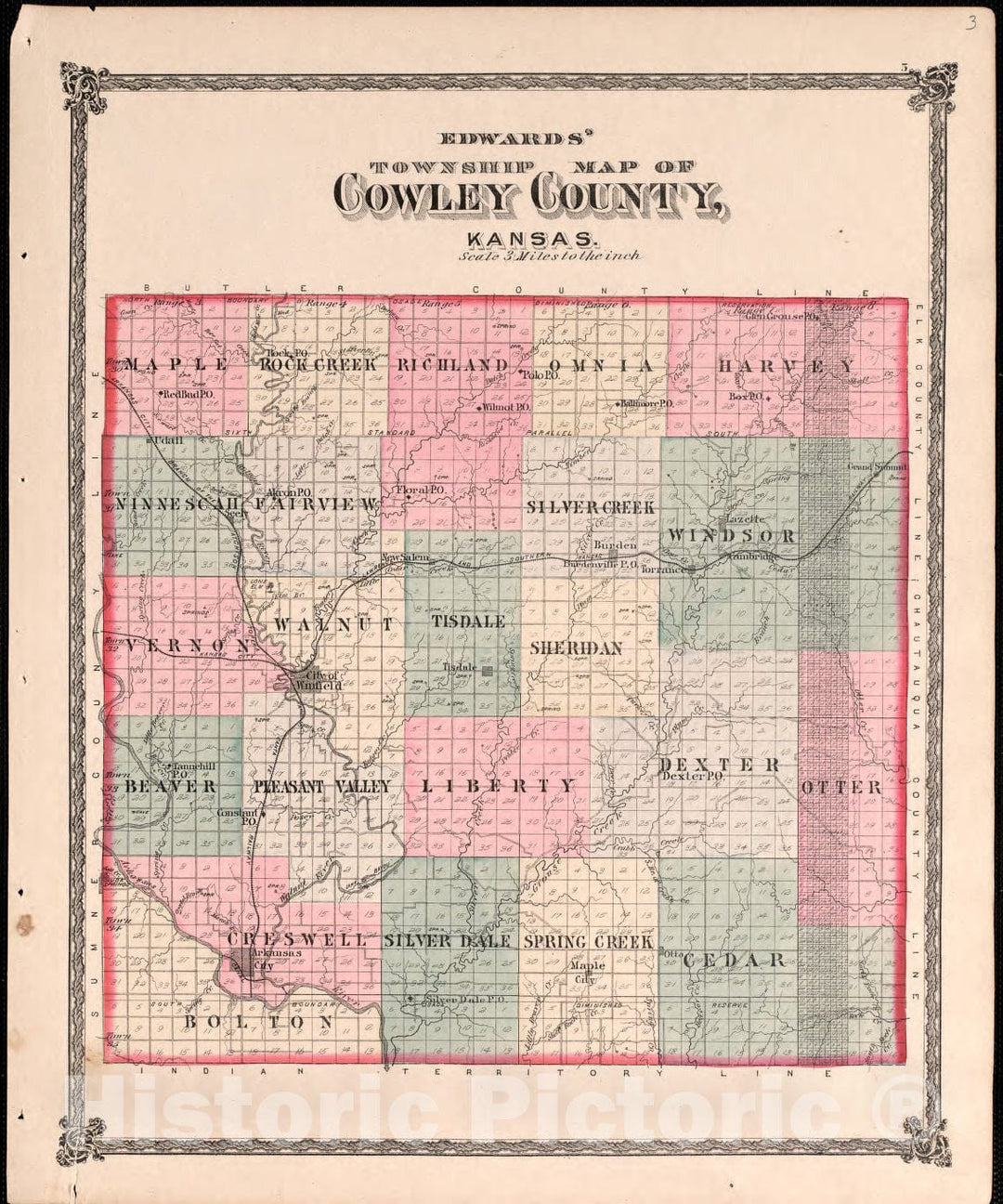 Historic 1882 Map - Historical Atlas of Cowley County, Kansas - Map of Burden and Cambridge - Edwards' Historical Atlas of Cowley Co, Kansas