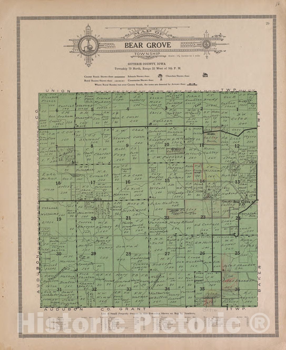 Historic 1917 Map - Atlas and plat Book of Guthrie County, Iowa - Bear Grove - Standard Atlas of Guthrie County, Iowa