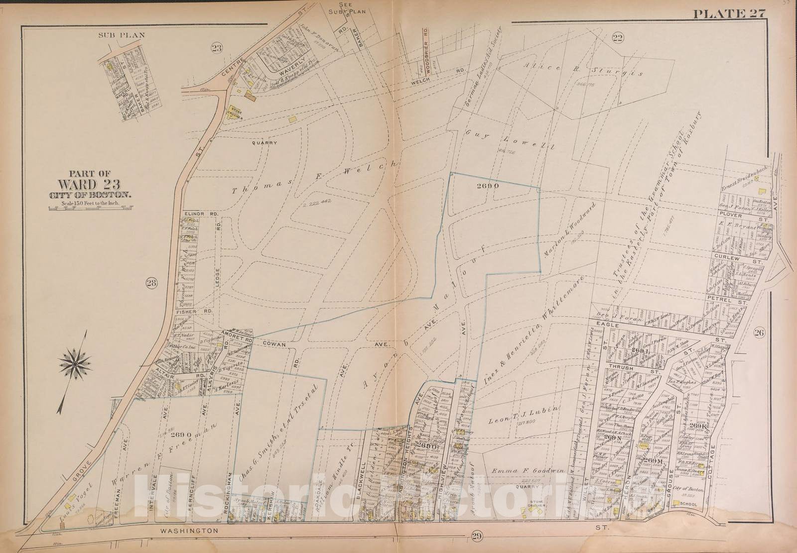 Historic 1924 Map - Atlas of The City of Boston, West Roxbury : from Expected surveys and Official Plans - Boston, Ward 22 2
