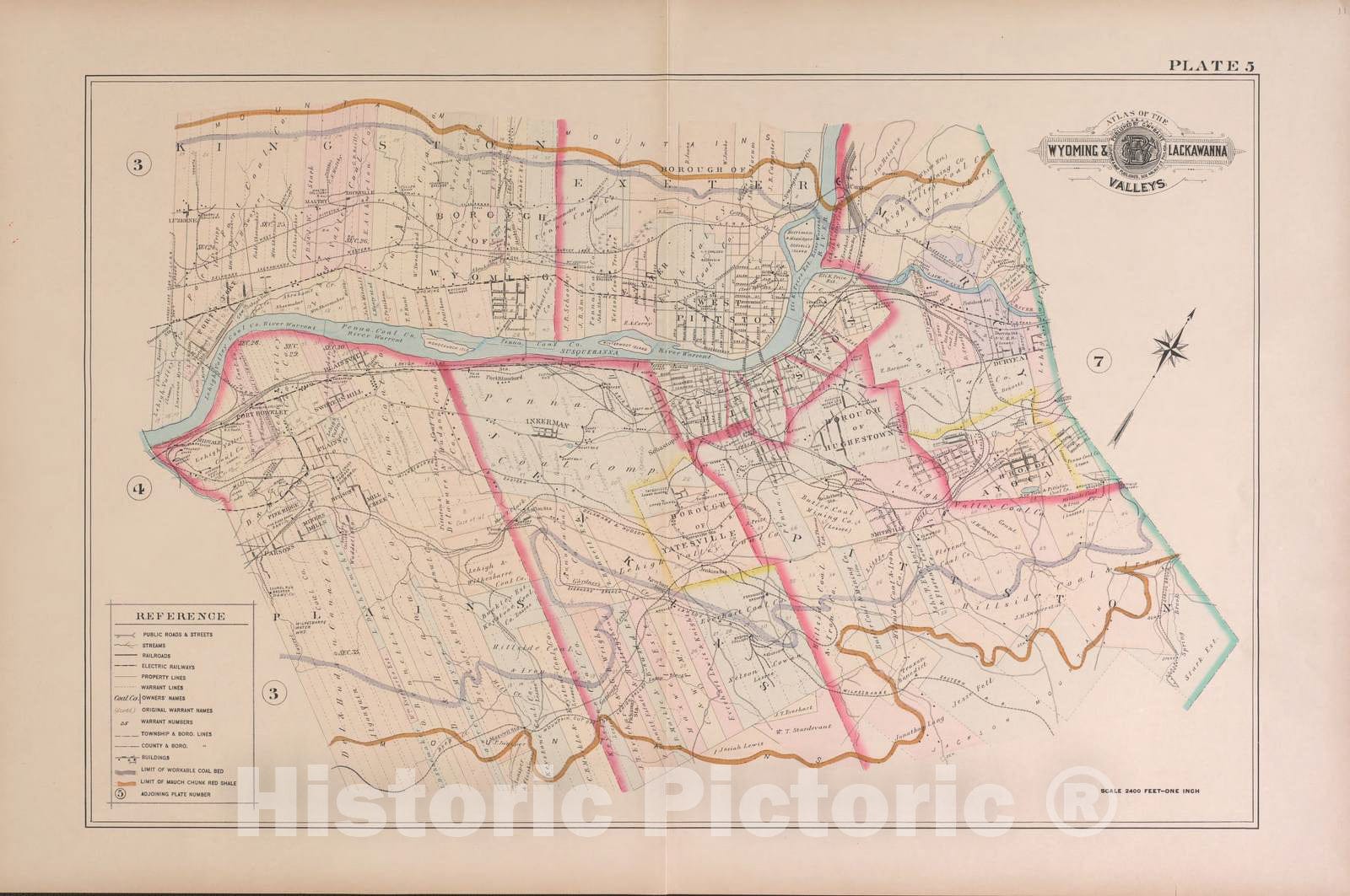 Historic 1894 Map - Atlas of The Wyoming - Wyoming and Lackawanna Valleys, Plate 5 - Baist's Atlas of The Wyoming and Lackawanna Valleys.