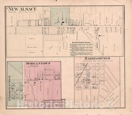 Historic 1875 Map - Atlas of Dearborn County, Indiana - New Alsace, Morgantown, Hardinsburgh