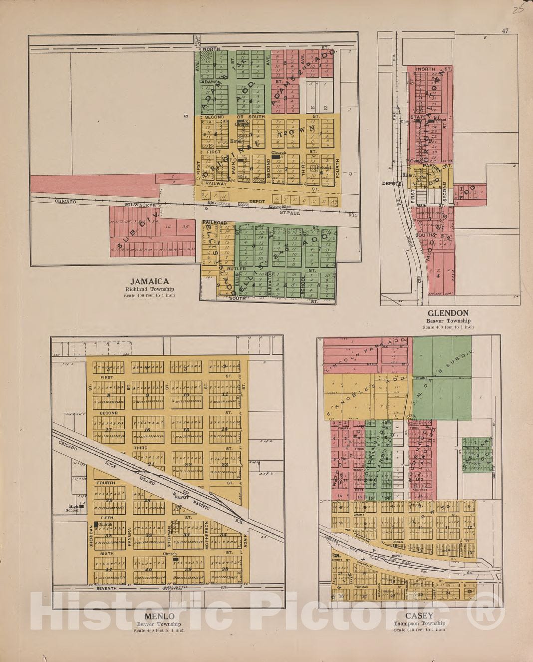 Historic 1917 Map - Atlas and plat Book of Guthrie County, Iowa - Jamaica, Menlo and Casey - Standard Atlas of Guthrie County, Iowa