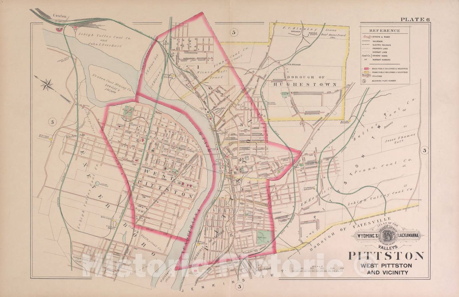 Historic 1894 Map - Atlas of The Wyoming - Pittston, Plate 6 - Baist's Atlas of The Wyoming and Lackawanna Valleys.
