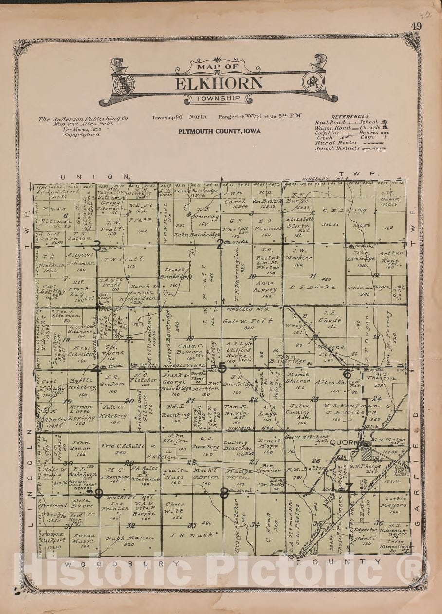 Historic 1921 Map - Atlas of Plymouth County, Iowa - Elkhorn Township - Atlas of Plymouth County and The World