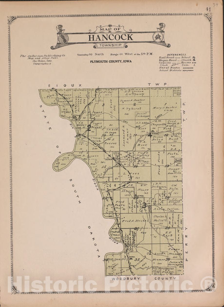Historic 1921 Map - Atlas of Plymouth County, Iowa - Hancock Township - Atlas of Plymouth County and The World