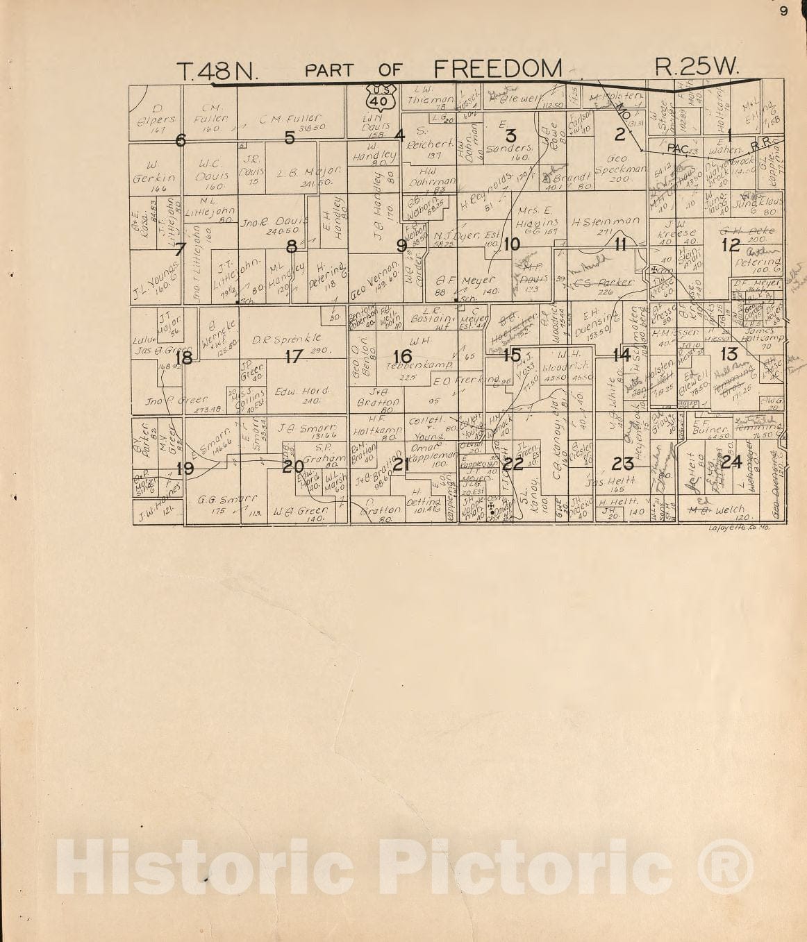 Historic 1920 Map - Atlas of Lafayette County, Missouri. - Freedom 2