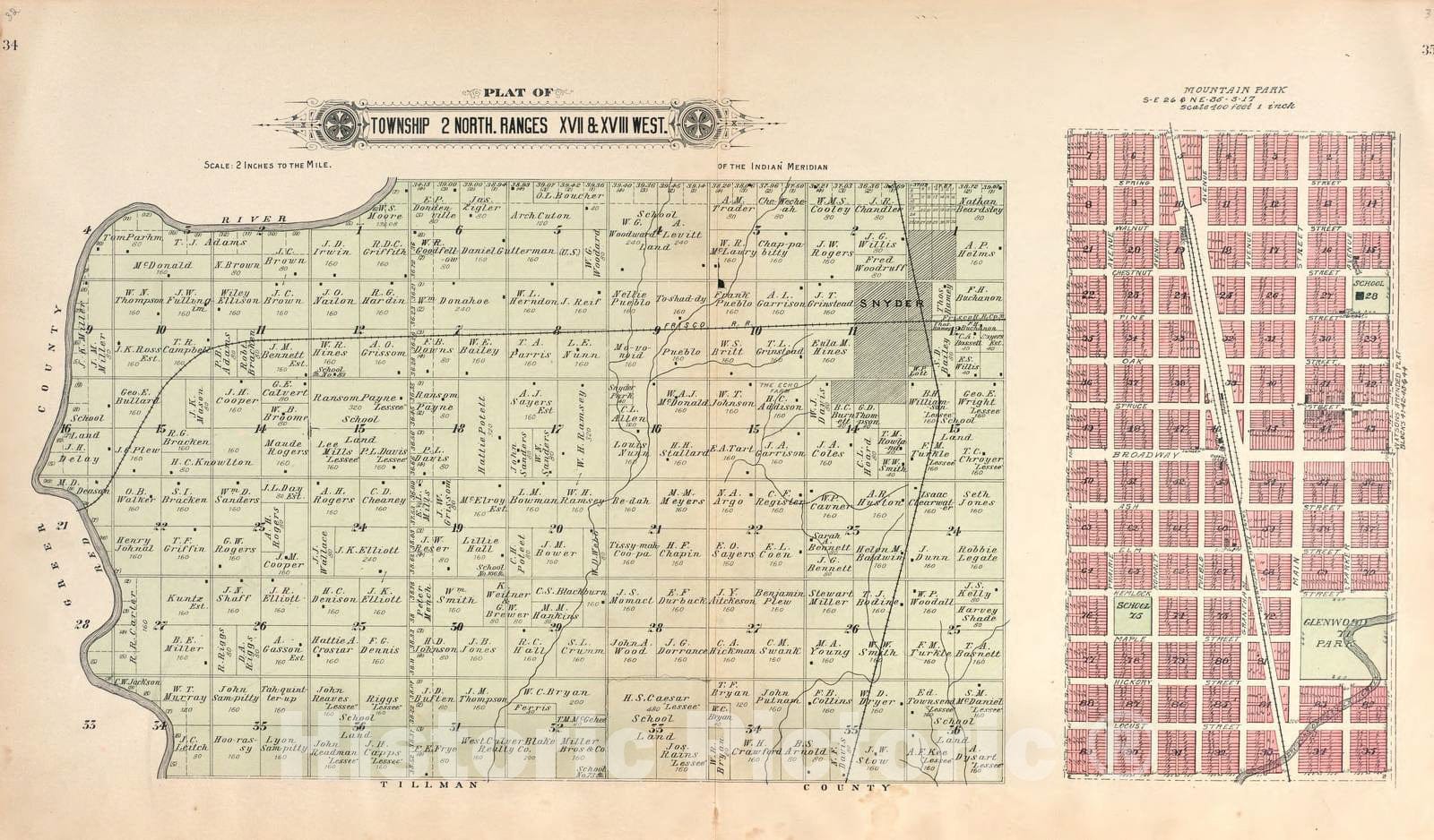 Historic 1913 Map - Plat Book of Kiowa County, Oklahoma - Township 2 North Range XVII and XVIII West