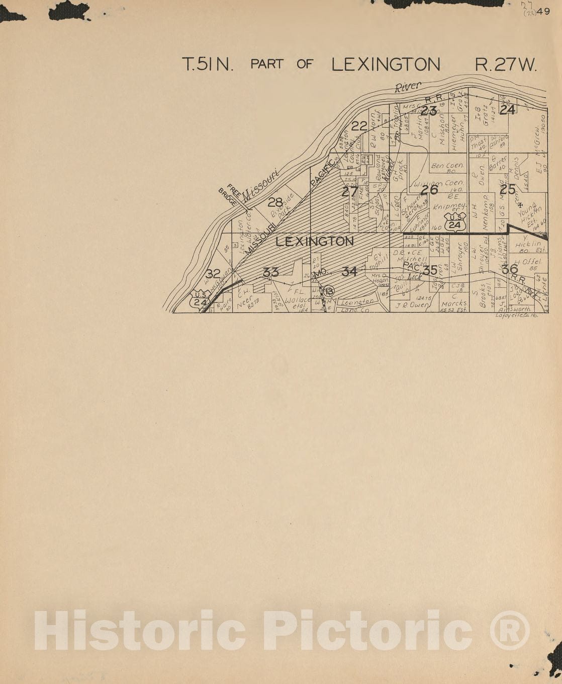 Historic 1920 Map - Atlas of Lafayette County, Missouri. - Lexington 1