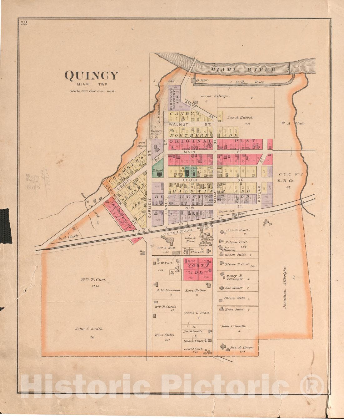 Historic 1890 Map - Atlas of Logan County, Ohio - Quincy
