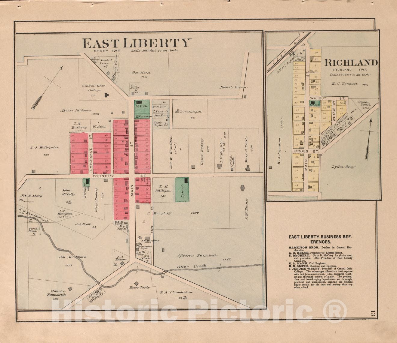 Historic 1890 Map - Atlas of Logan County, Ohio - East Liberty, Richland