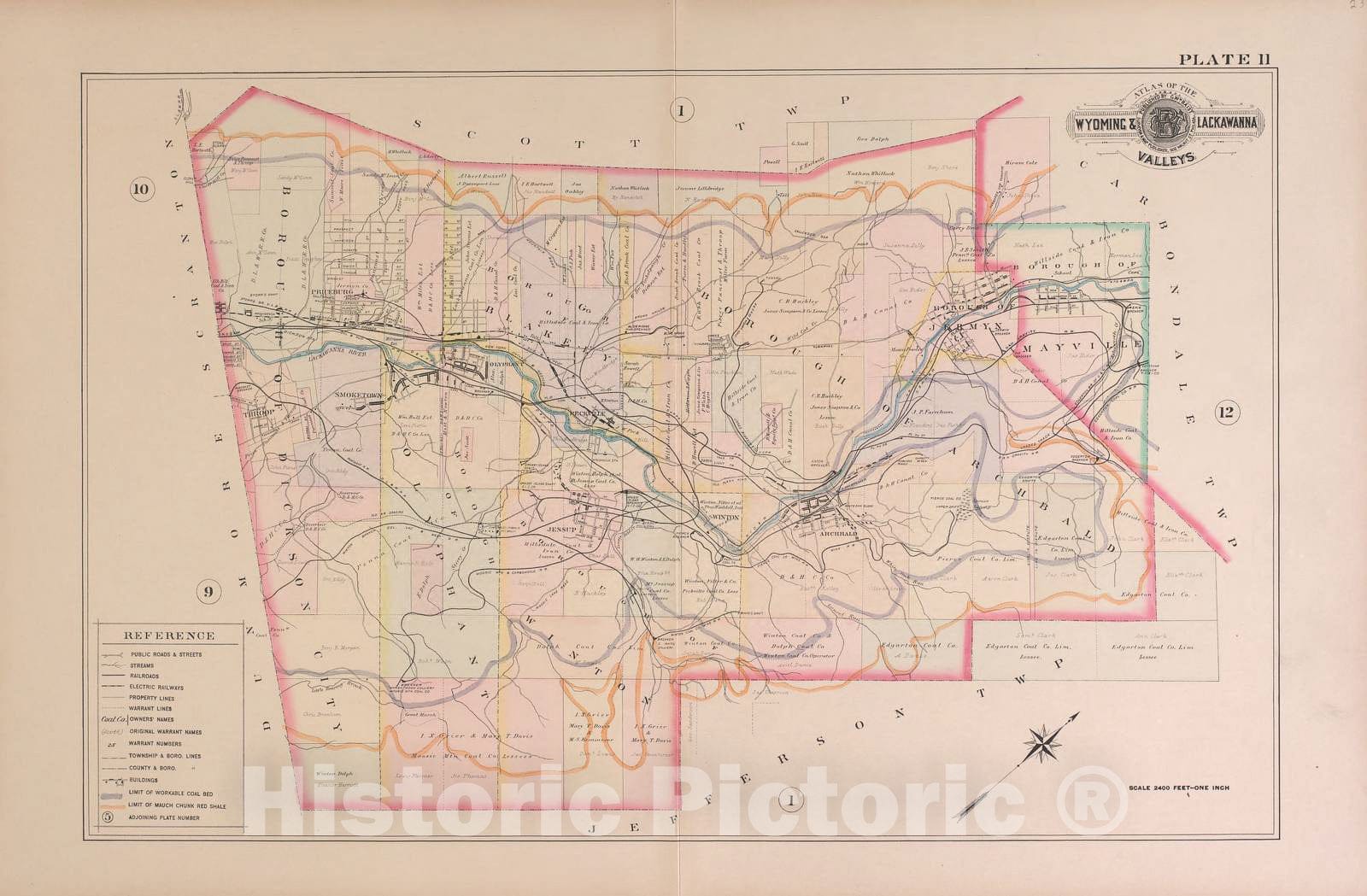 Historic 1894 Map - Atlas of The Wyoming - Wyoming and Lackawanna Valleys, Plate 11 - Baist's Atlas of The Wyoming and Lackawanna Valleys.