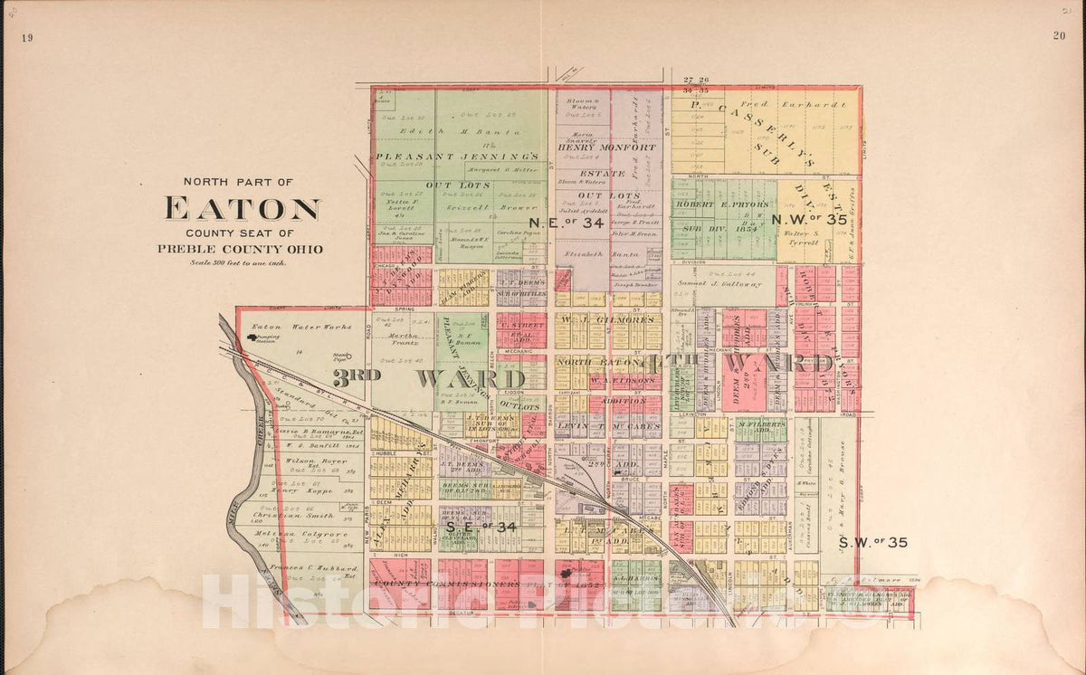 Historic 1912 Map - Plat Book of Preble County, Ohio - Eaton