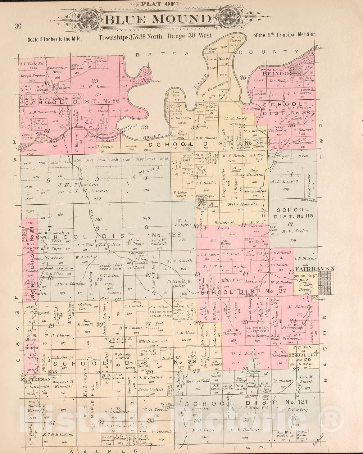 Historic 1903 Map - Plat Book of Vernon County, Missouri - Blue Mound