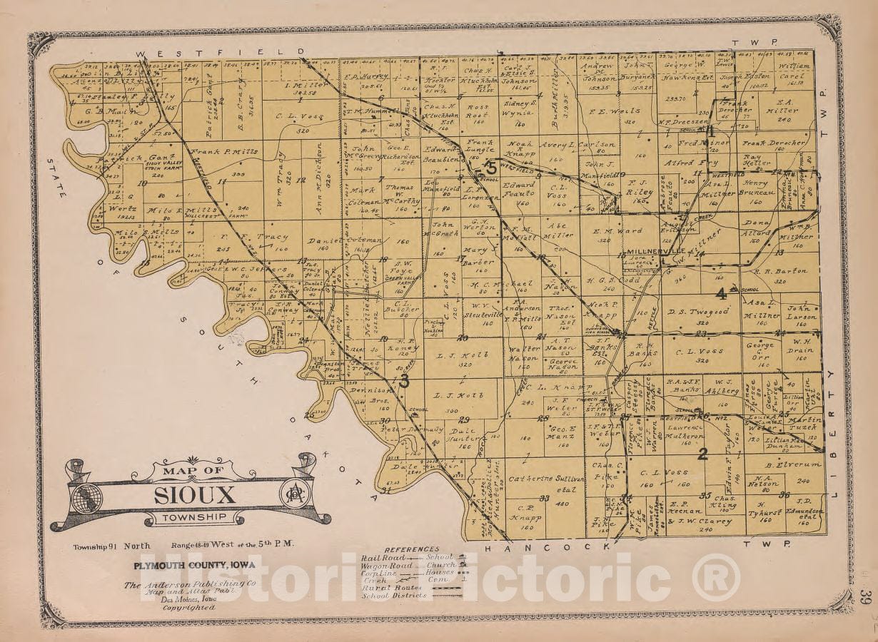 Historic 1921 Map - Atlas of Plymouth County, Iowa - Sioux Township - Atlas of Plymouth County and The World