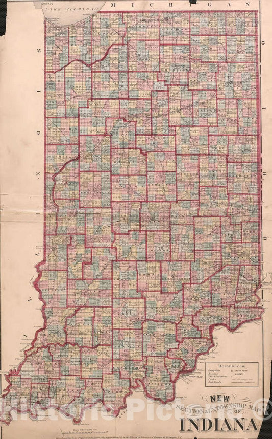 Historic 1875 Map - Atlas of Dearborn County, Indiana - Sectional Township map of Indiana