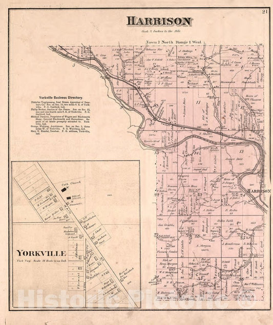 Historic 1875 Map - Atlas of Dearborn County, Indiana - Harrison and Wilmington
