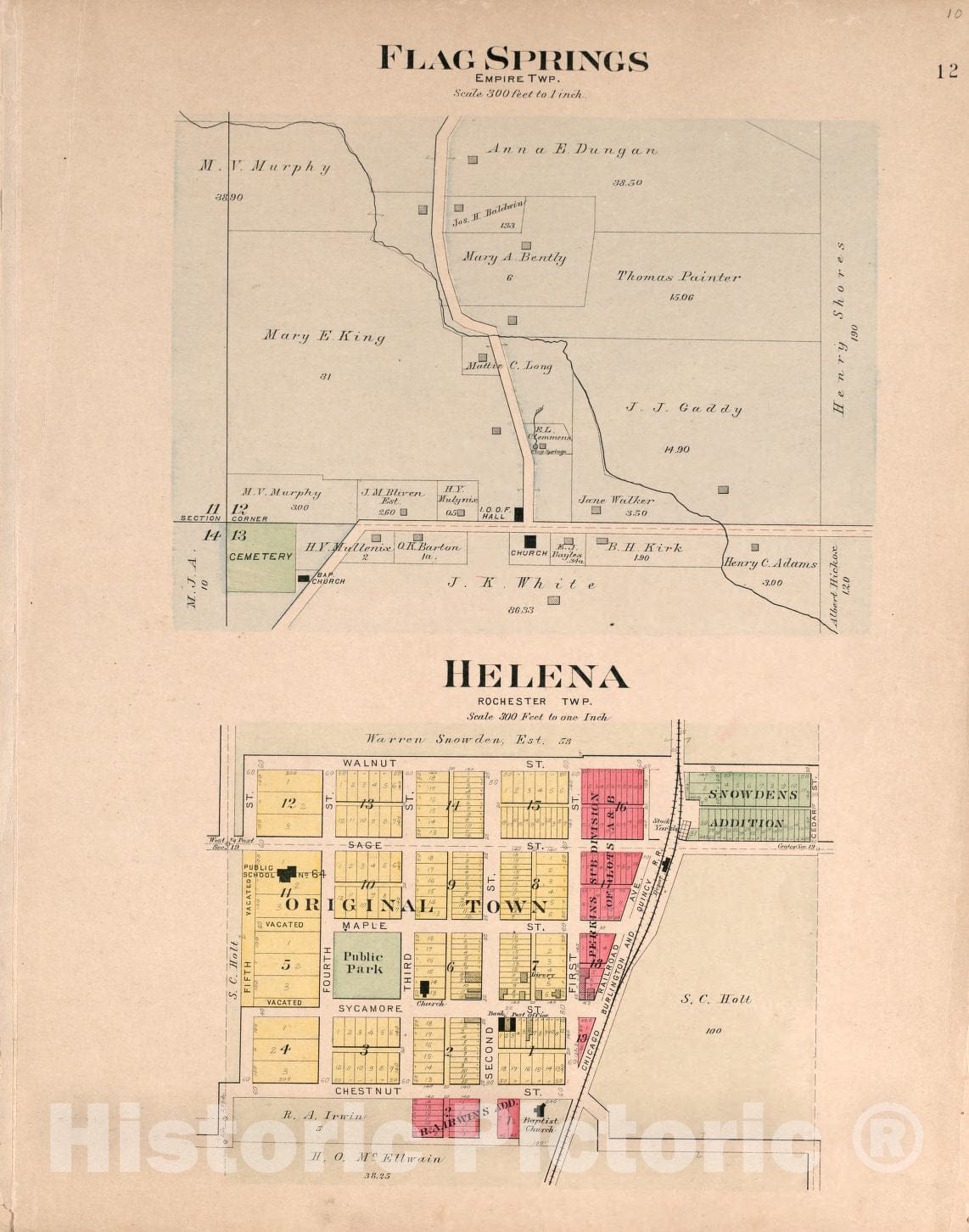Historic 1909 Map - Plat Book of Andrew County, Missouri - Flag Springs and Helena