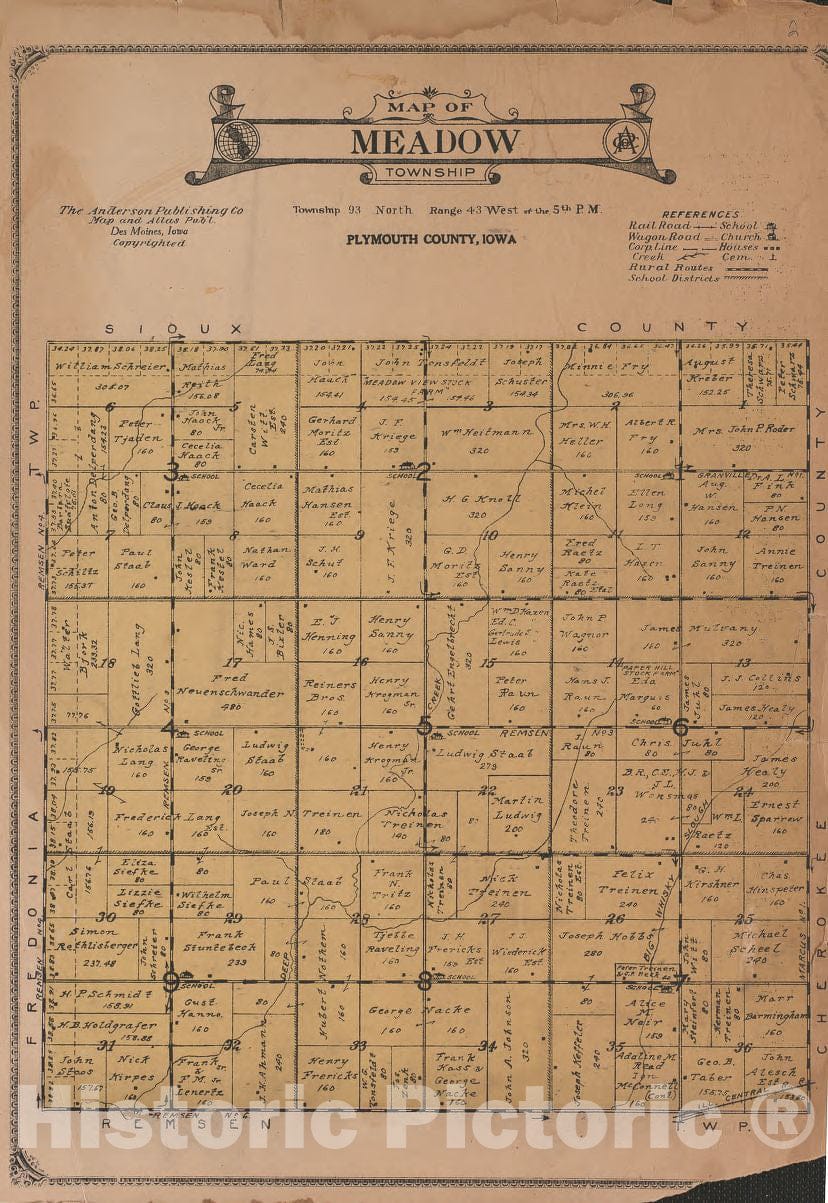 Historic 1921 Map - Atlas of Plymouth County, Iowa - Meadow Township - Atlas of Plymouth County and The World