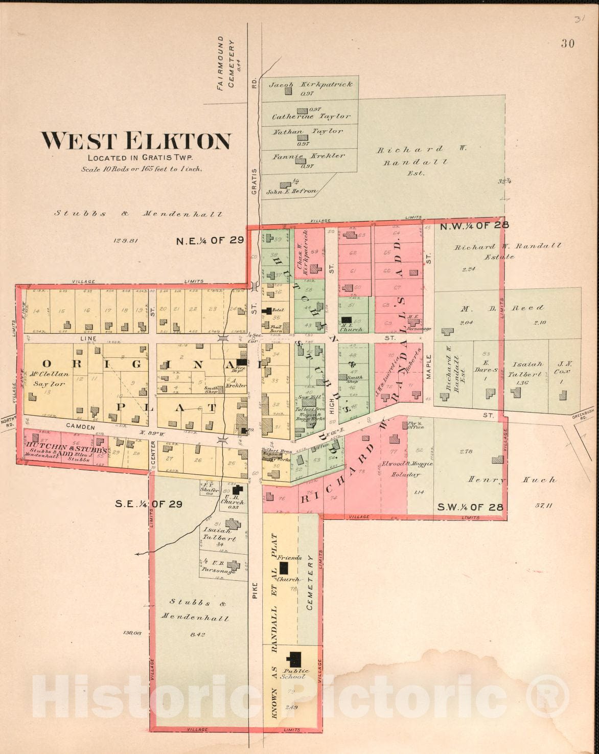 Historic 1912 Map - Plat Book of Preble County, Ohio - West Elkton
