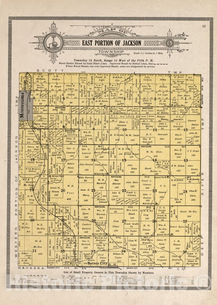 Historic 1914 Map - Atlas and plat Book of Poweshiek County, Iowa - East Part of Jackson - Standard Atlas and Directory of Poweshiek County, Iowa