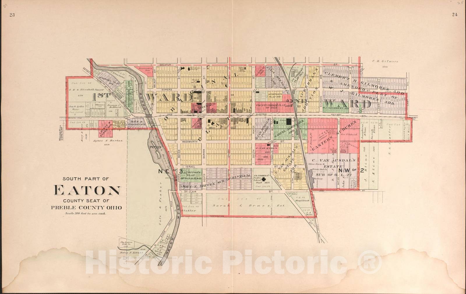 Historic 1912 Map - Plat Book of Preble County, Ohio - Eaton/South Part