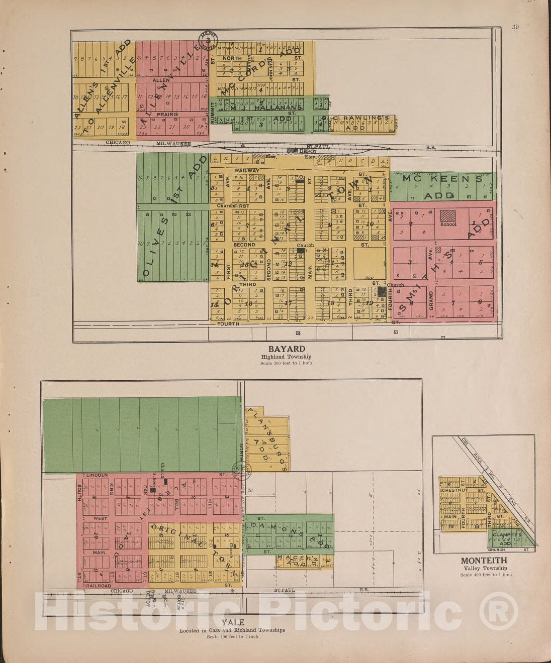Historic 1917 Map - Atlas and plat Book of Guthrie County, Iowa - Bayard and Yale - Standard Atlas of Guthrie County, Iowa