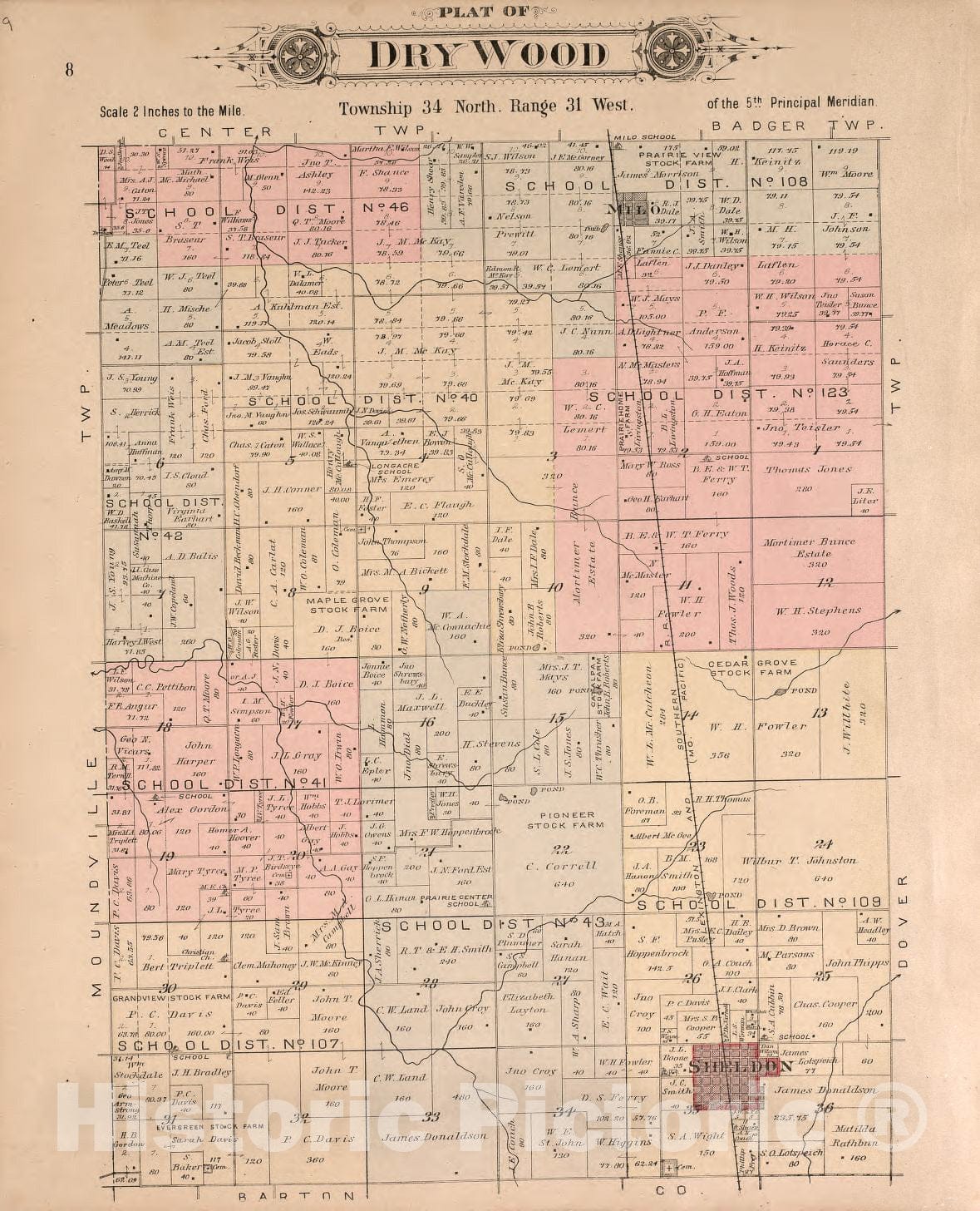 Historic 1903 Map - Plat Book of Vernon County, Missouri - Dry Wood