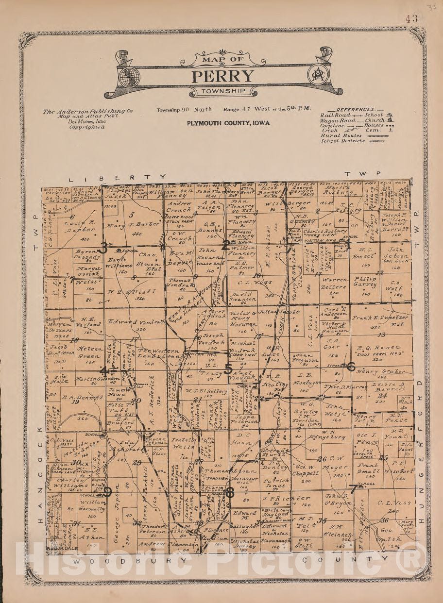 Historic 1921 Map - Atlas of Plymouth County, Iowa - Perry Township - Atlas of Plymouth County and The World