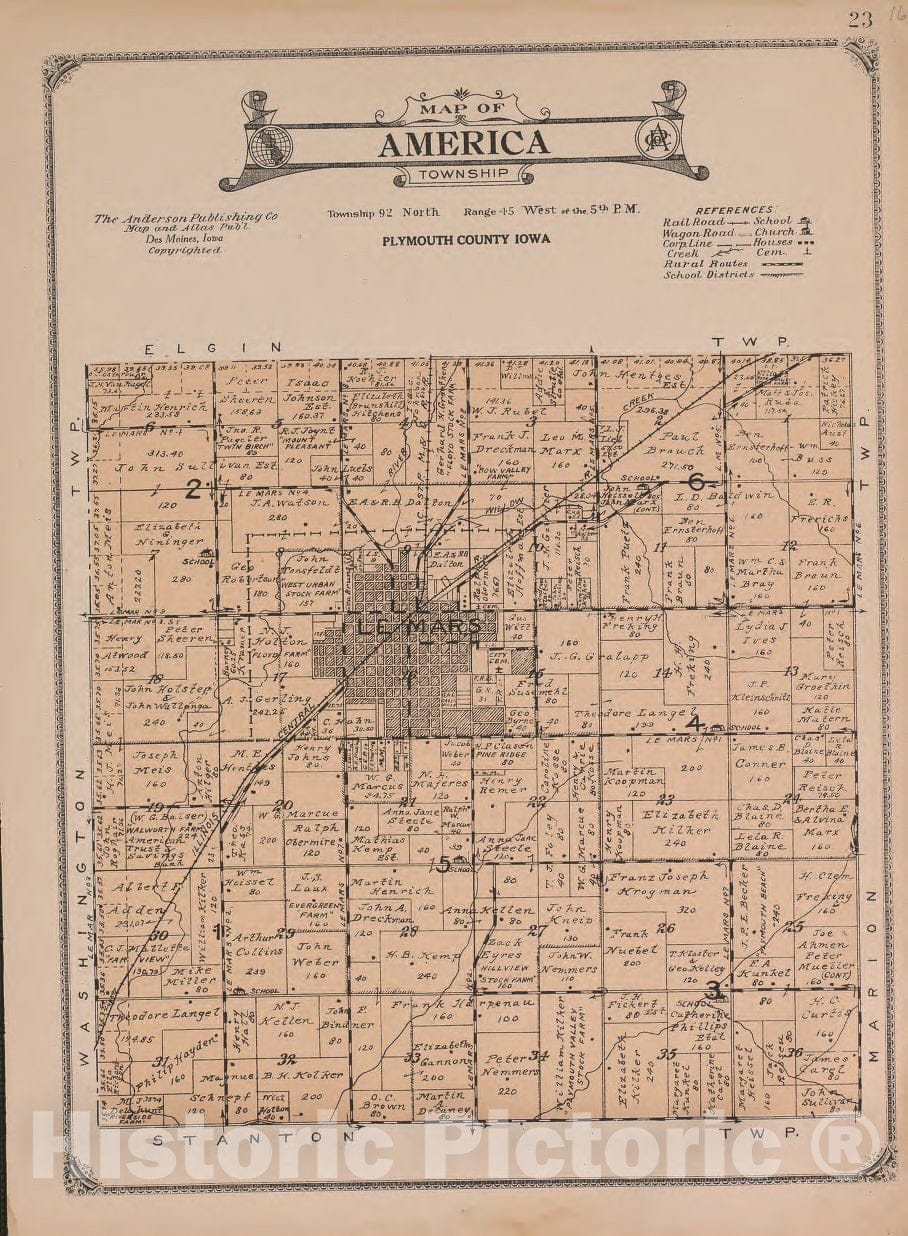 Historic 1921 Map - Atlas of Plymouth County, Iowa - America Township - Atlas of Plymouth County and The World