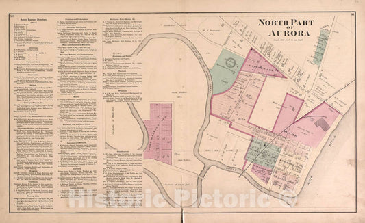 Historic 1875 Map - Atlas of Dearborn County, Indiana - North Part of Aurora