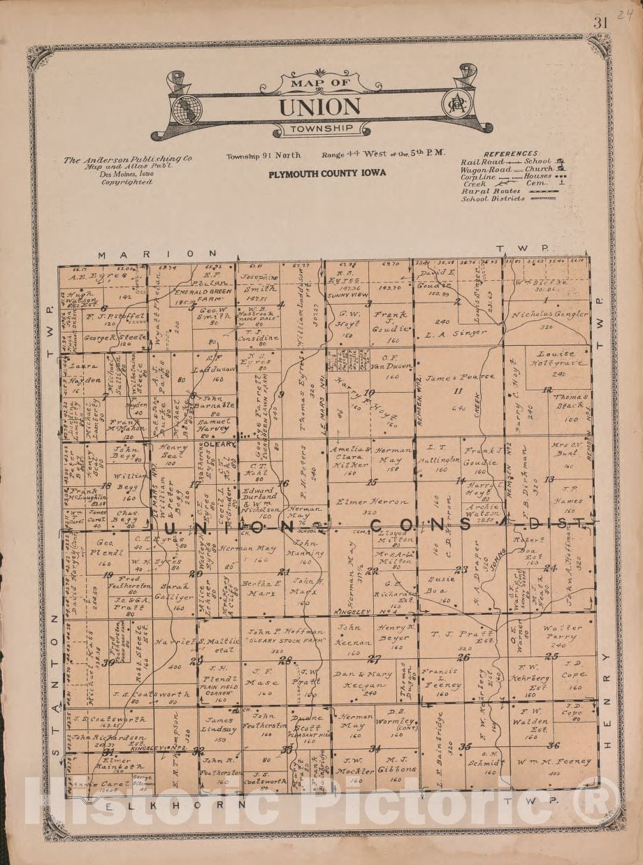 Historic 1921 Map - Atlas of Plymouth County, Iowa - Union Township - Atlas of Plymouth County and The World