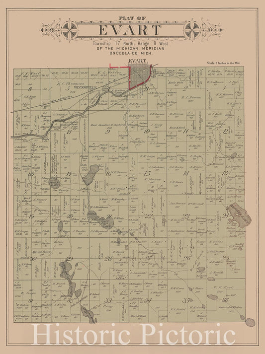 Historic 1900 Map - Plat Book of Osceola County, Michigan - Evart