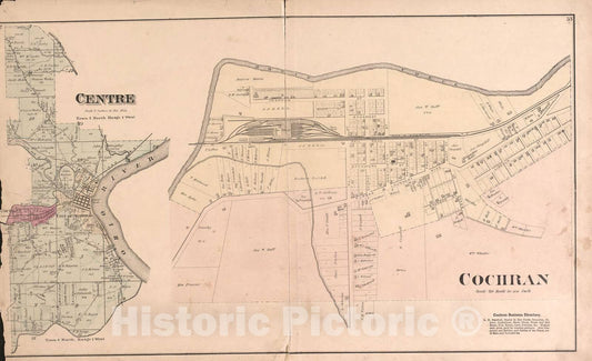Historic 1875 Map - Atlas of Dearborn County, Indiana - Centre and Cochran