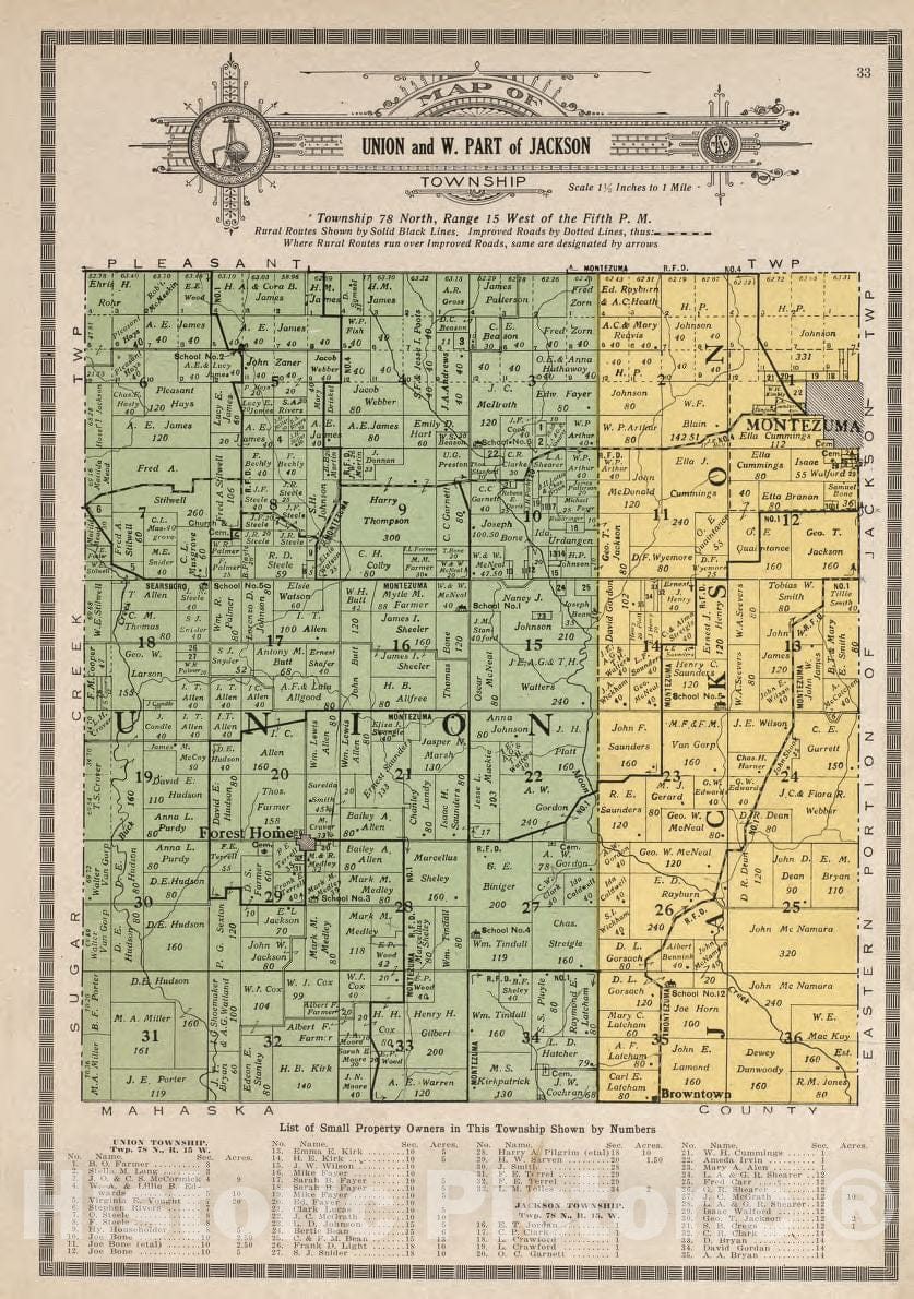 Historic 1914 Map - Atlas and plat Book of Poweshiek County, Iowa - Union and West Part of Jackson - Standard Atlas and Directory of Poweshiek County, Iowa
