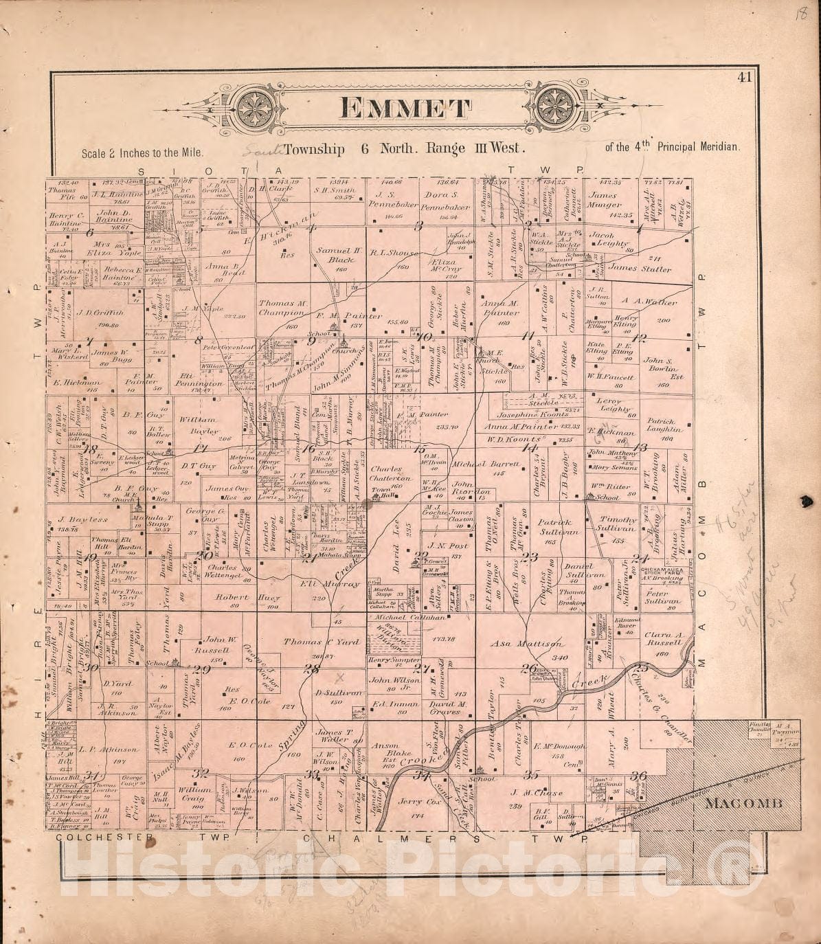 Historic 1893 Map - Plat Book of McDonough County, Illinois - Emmet