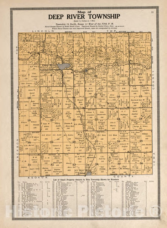 Historic 1914 Map - Atlas and plat Book of Poweshiek County, Iowa - Deep River Township - Standard Atlas and Directory of Poweshiek County, Iowa