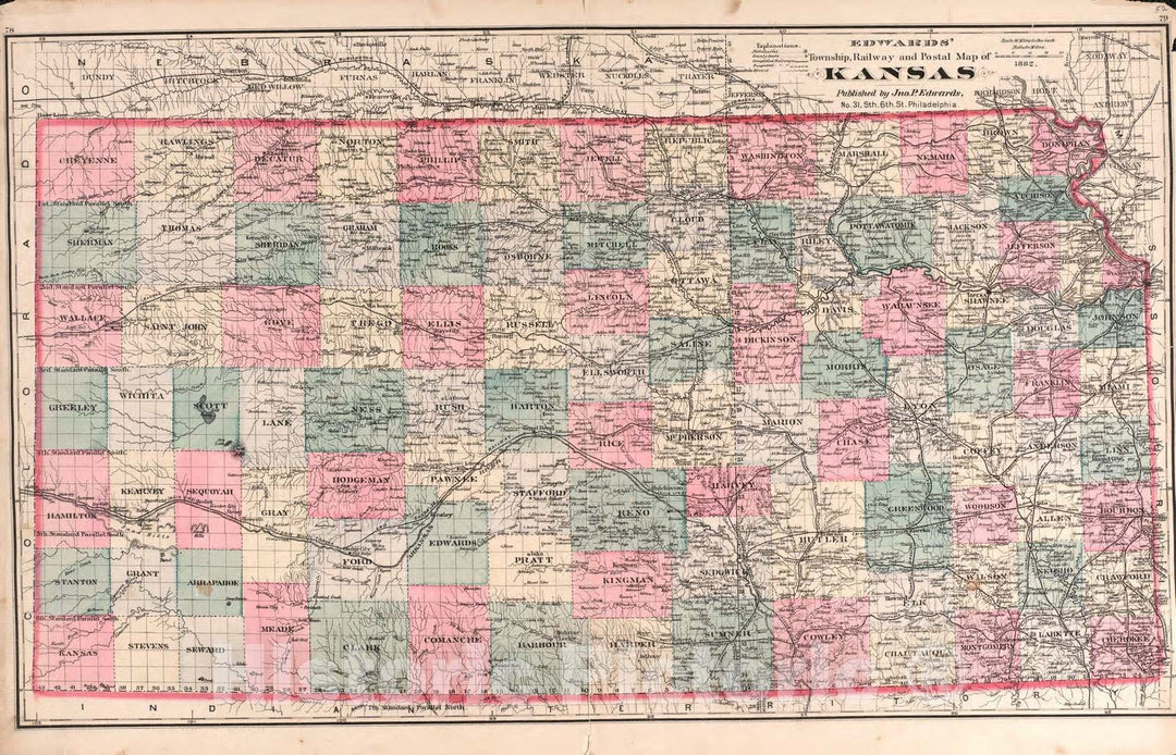 Historic 1882 Map - Historical Atlas of Cowley County, Kansas - Kansas - Edwards' Historical Atlas of Cowley Co, Kansas