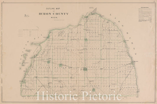 Historic 1904 Map - Plat Book of Huron County, Michigan - Outline map of Huron County