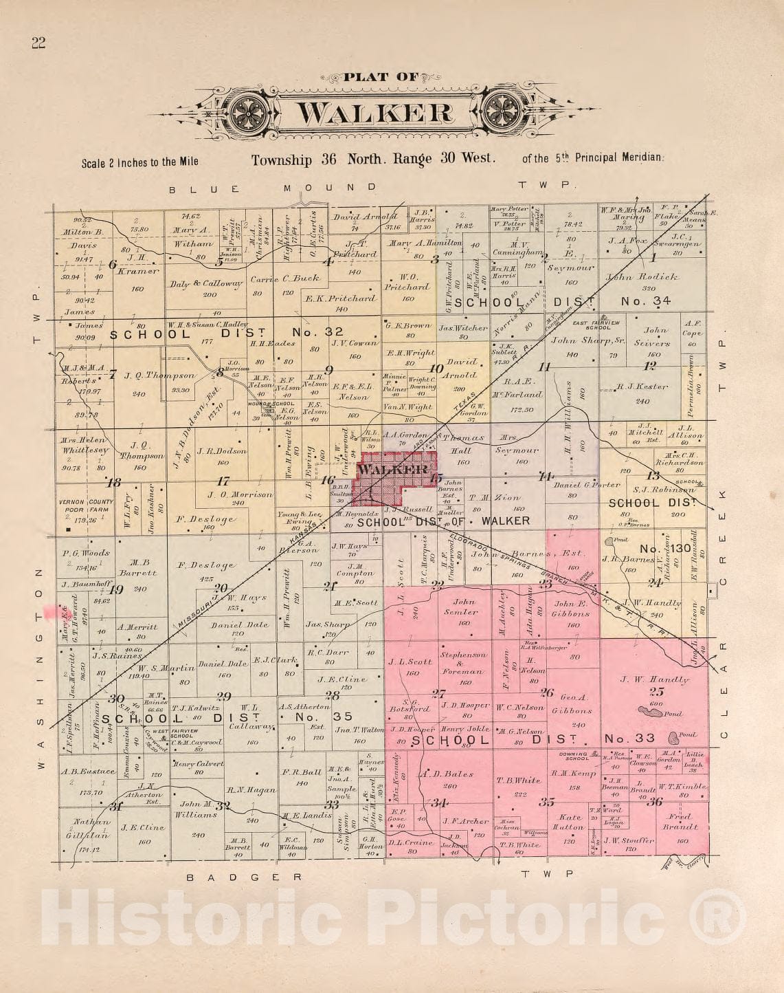 Historic 1903 Map - Plat Book of Vernon County, Missouri - Walker 1