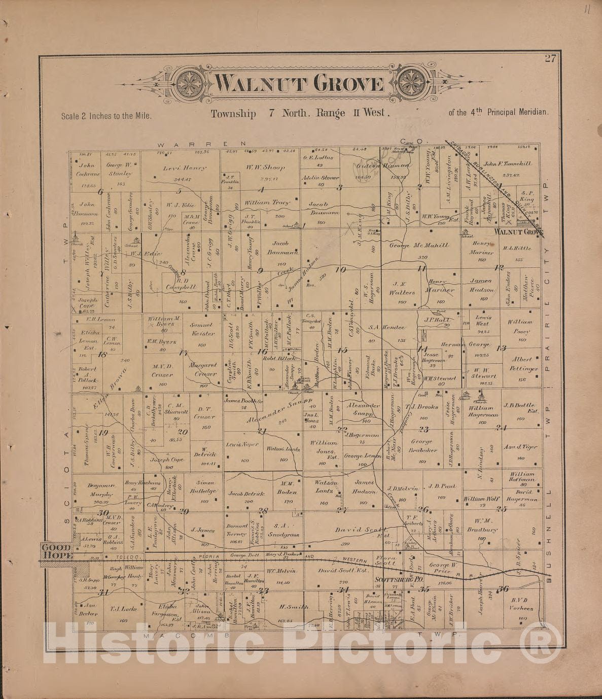 Historic 1893 Map - Plat Book of McDonough County, Illinois - Walnut Grove