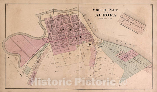 Historic 1875 Map - Atlas of Dearborn County, Indiana - South Part of Aurora