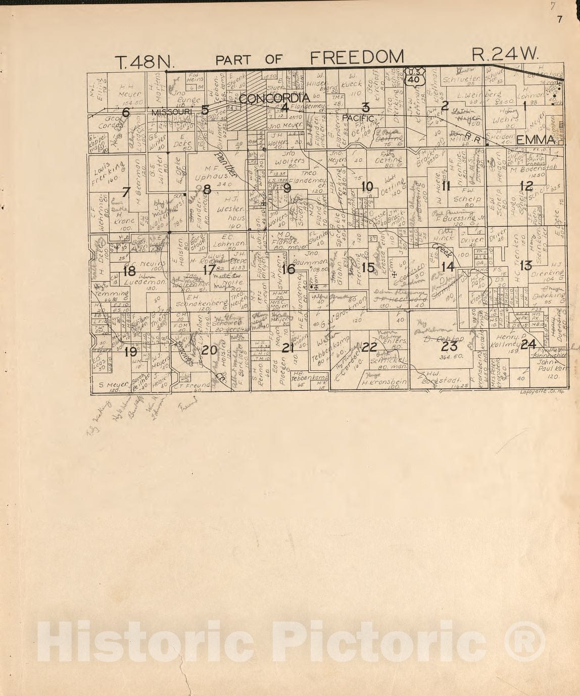 Historic 1920 Map - Atlas of Lafayette County, Missouri. - Freedom 1