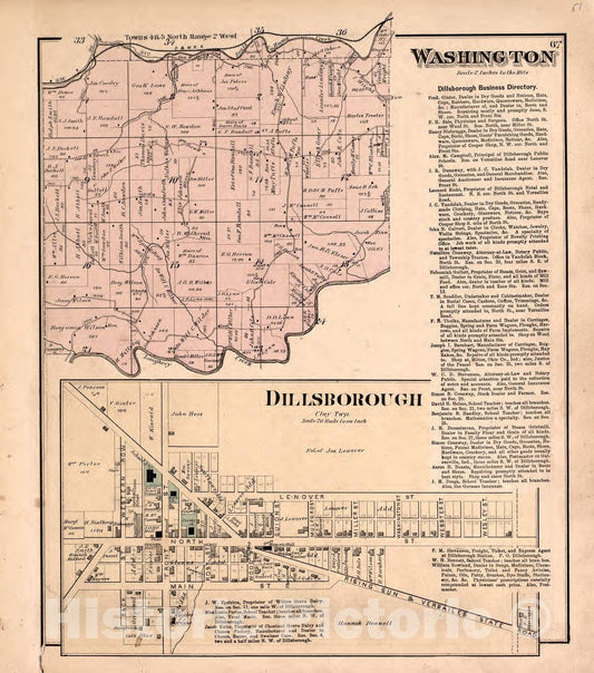 Historic 1875 Map - Atlas of Dearborn County, Indiana - Washington and Dillsborough