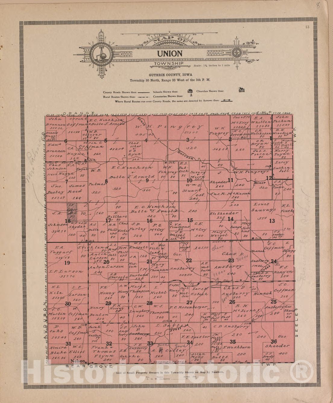 Historic 1917 Map - Atlas and plat Book of Guthrie County, Iowa - Union - Standard Atlas of Guthrie County, Iowa