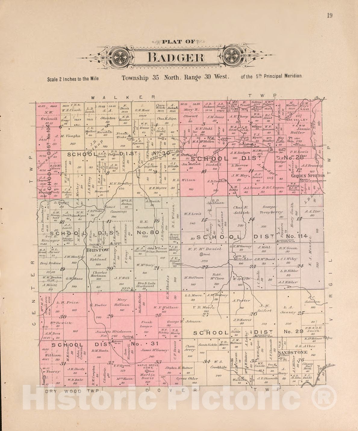 Historic 1903 Map - Plat Book of Vernon County, Missouri - Badger