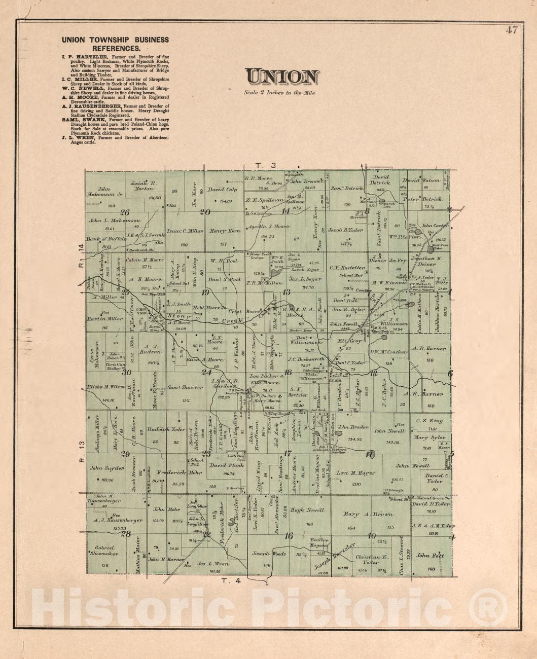 Historic 1890 Map - Atlas of Logan County, Ohio - Union